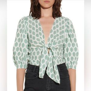 Sandro Paris Medallion Print Tie Front Crop Top